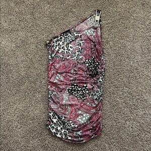 One-Shoulder Paisley and Leopard Print Top